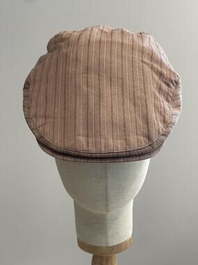 Crowncap Hat Cap Flat Brown Striped Cotton Twill Lined Lightweight Mens XL 22"